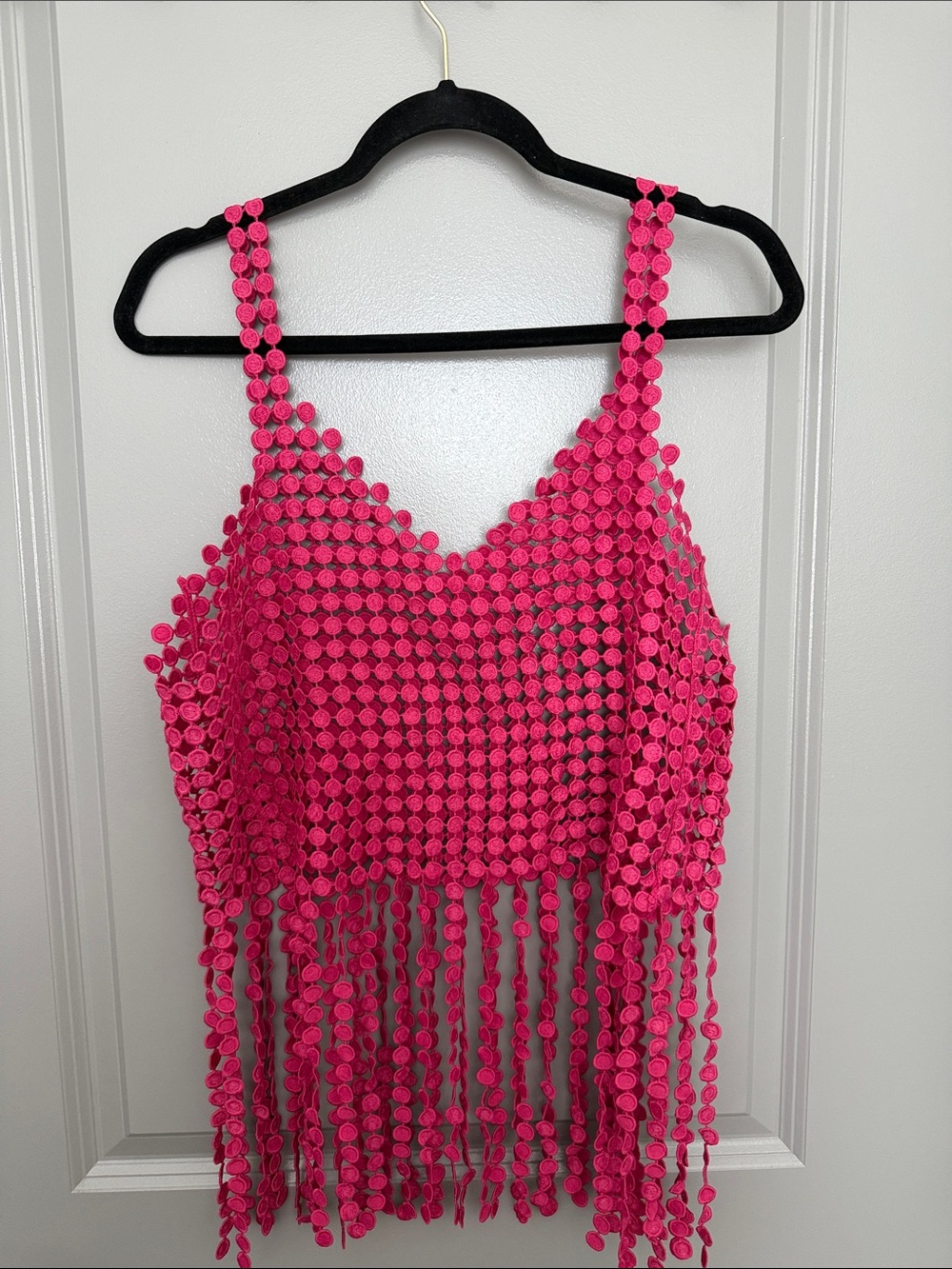 Hot Pink Beaded Fringe Tank Top